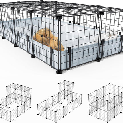 BUCATSTATE Guinea Pig Cage with Waterproof Mat, 20 Panels Playpen for Small Animal Enclosure with 2 Doors, C&C Enclosure for Hedgehogs, Puppies, Kittens, Chickens (120 x 60 x 30 cm)