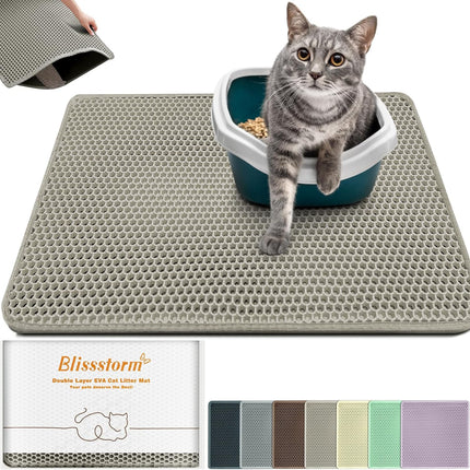 Katzenklo Matte 90X60cm, Doppelschicht EVA Katzenstreumatte wasserundurchlässig mit Anti-Rutsch Bienenwabenmuster Katzenmatte für Alle Katzen,Hellgrau 90X60cm