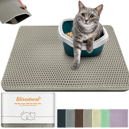Katzenklo Matte 120X70cm, Doppelschicht EVA Katzenstreumatte wasserundurchlässig mit Anti-Rutsch Bienenwabenmuster Katzenmatte für Alle Katzen,Hellgelb 120X70cm