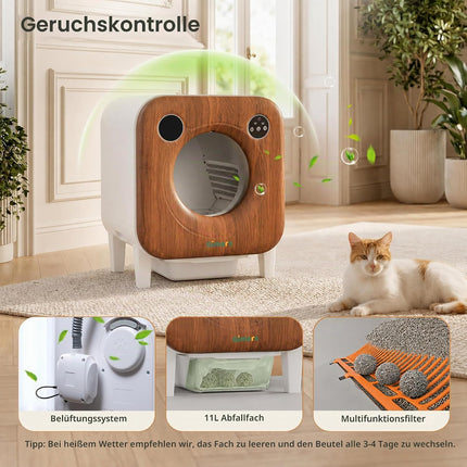 Gimars XXL 90L Self-Cleaning Cat Litter Tray with App Control, Automatic Cat Litter Tray with Mat, Bin Liners & Footboard, Triple Sensor and Odour Control for Kittens, Old & Multiple Cats