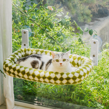 EDAGNY Katzen Hängematte Fenster Großes mit Waschbar Dickem Bezug - Faltbare Hängematte Katze Fenster Stabil für Katzen Robust hält 18kg (Schachbrett, M)