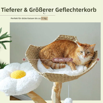 PETEPELA Kratzbaum für Wohnungskatzen, 150 cm hoher moderner Katzenbaum für große Katzen, mit 3 großen Körben, aus massivem Naturholz, Luxus-Katzenhaus mit Hängematte, modernes Möbel, Beige