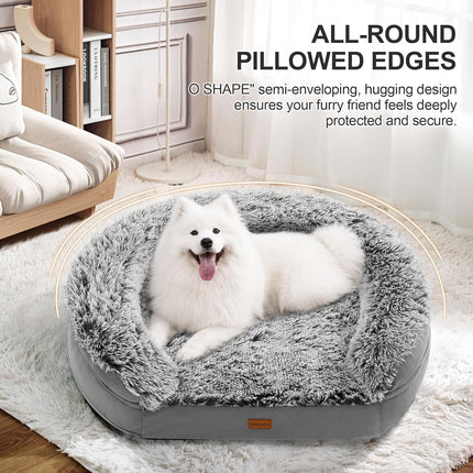 Gimars 9.5 cm Thick L Orthopaedic Dog Bed for Very Large Dogs, Supportive Dog Sofa with 28D Egg Carton Foam, Removable Washable Plush Cover, Waterproof Inner Cover, Semicircular