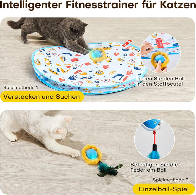 Potaroma Interaktives Katzenball Spielzeug​ – Schnell rollender Ball im Spielteppich automatisches, bewegungsaktiviertes Versteckspiel für Indoor-Training und Beschäftigung