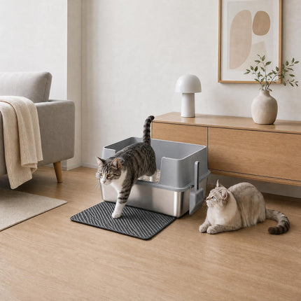 Gimars XXL Heavy Duty Stainless Steel Cat Litter Tray 58 x 38 x 26 cm - 35 L Large Cat Litter Tray with High Side Wall & Side Opening, Robust, Odourless & Easy to Clean for Large Cats & Multi-Cat Household