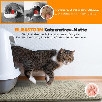 Katzenklo Matte 90X60cm, Doppelschicht EVA Katzenstreumatte wasserundurchlässig mit Anti-Rutsch Bienenwabenmuster Katzenmatte für Alle Katzen,Hellgrau 90X60cm