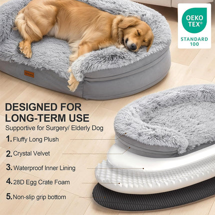 Gimars 9.5 cm Thick L Orthopaedic Dog Bed for Very Large Dogs, Supportive Dog Sofa with 28D Egg Carton Foam, Removable Washable Plush Cover, Waterproof Inner Cover, Semicircular
