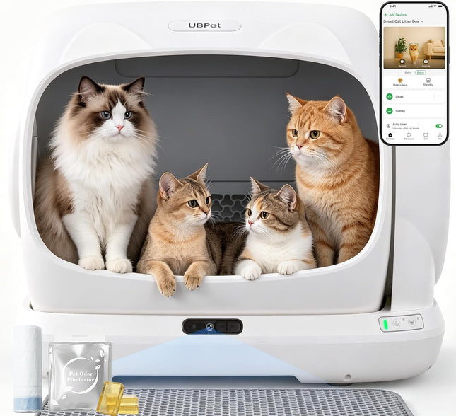 UBPET C41 Pro Cat Litter Tray Self-Cleaning with Camera, XXXL Self-Cleaning Cat Litter Tray with App Control, Precise Multi-Cat Detection, Automatic Cat Litter Tray for Multiple Cats