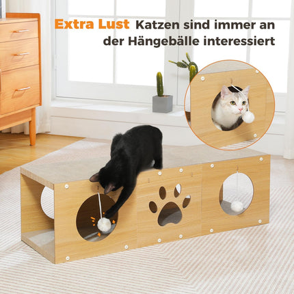 PETEPELA 100cm Kratzbrett Katzen,hochwertige Kratzpappe für Katzen, Kratz Katzen mit Spielball als Möbelschutz,Katzenzubehör beige