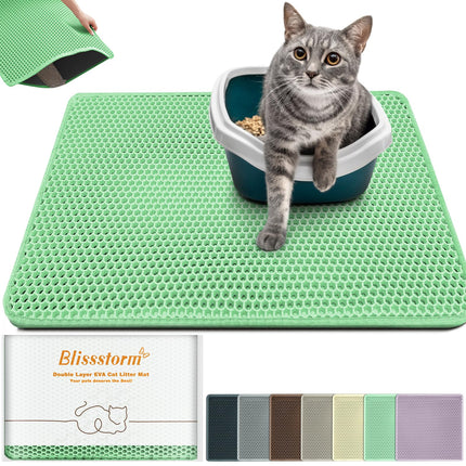 Katzenklo Matte 90X60cm, Doppelschicht EVA Katzenstreumatte wasserundurchlässig mit Anti-Rutsch Bienenwabenmuster Katzenmatte für Alle Katzen,Hellgrau 90X60cm