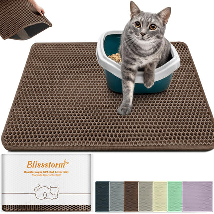 Katzenklo Matte 120X70cm, Doppelschicht EVA Katzenstreumatte wasserundurchlässig mit Anti-Rutsch Bienenwabenmuster Katzenmatte für Alle Katzen,Hellgelb 120X70cm