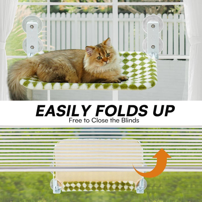 Faltbare Katzen Fensterhängematte zum Sonnen und Beobachten – fensterliege für Katzen mit wendbarem Bezug, Starke Saugnäpfe bis zu 18 kg (Green, M)