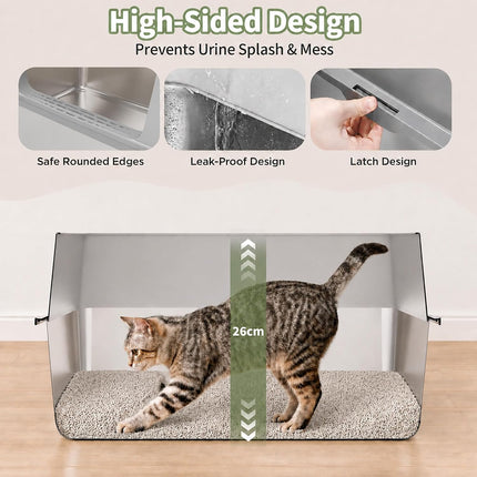 Gimars XXL Heavy Duty Stainless Steel Cat Litter Tray 58 x 38 x 26 cm - 35 L Large Cat Litter Tray with High Side Wall & Side Opening, Robust, Odourless & Easy to Clean for Large Cats & Multi-Cat Household