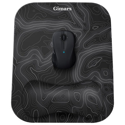 Gimars Mouse Mat with Gel Cushion, Ergonomic Mouse Pad with Hand Rest, Gel Memory Foam Waterproof Mouse Pads with Wrist Rest for Computer Laptop Offfice Home, Black