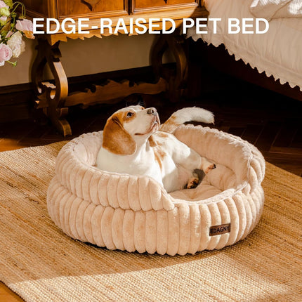 EDAGNY Stilvolle Hundebett Katzenbetten für Katzen, Weiches Rundes Hundebett für Kleine und Mittelgroße Hunde, Beruhigend Waschbares Haustierbett (Kamel, M)