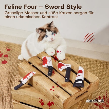 Potaroma Katzenspielzeug Set, 4 Stück Horror Messerförmige Katzenminze Kissen, Knisterspielzeug für Katzenbeschäftigung, Interaktiv für Alle Katzenrassen, 16,5 cm