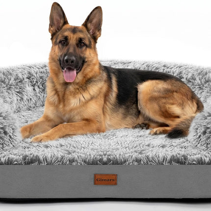 Gimars 9.5 cm Thick L Orthopaedic Dog Bed for Very Large Dogs, Supportive Dog Sofa with 28D Egg Carton Foam, Removable Washable Plush Cover, Waterproof Inner Cover, Semicircular