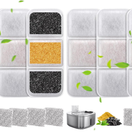 Gimars 16 Cat Fountain Filters, 8 Pieces Filters + 8 Pieces Foam Filter for W4-S1 Cat Drinking Fountain with Triple Filter System with Resin and Activated Carbon
