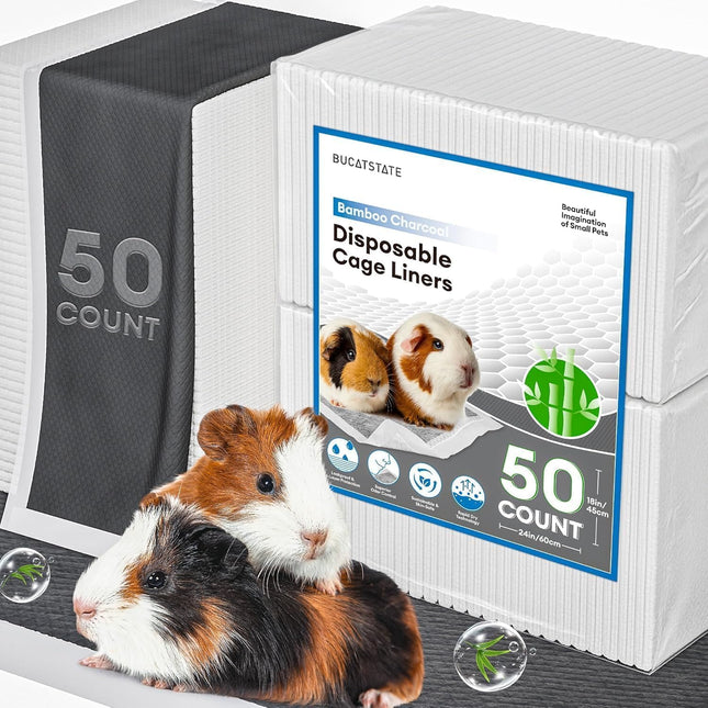 BUCATSTATE Disposable PIPI Pads for Guinea Pigs, 50 Pieces, 6 Layers Super Absorbent Small Animal Pee Pads, Bamboo Charcoal Pipipads for Odour Control - Ideal for Rabbits, Ferrets (60 x 45 cm)