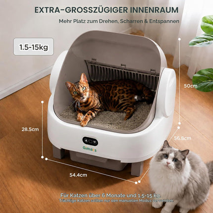 Gimars Selbstreinigende Katzentoilette mit offenem Design, Automatisches Katzenklo für mehrere Katzen & Senioren, App-Steuerung mit Sicherheitssensoren, Geruchsarm, inkl. Müllbeutel & Streumatte
