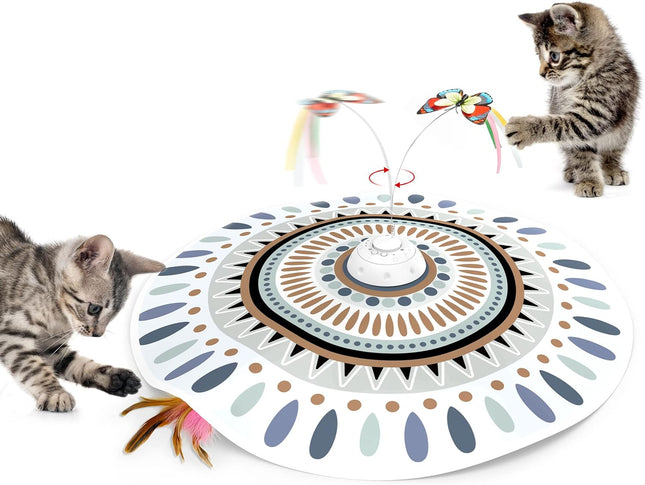 Potaroma Katzenspielzeug Selbstbeschäftigung, wiederaufladbar Elektrisch 3-in-1 Versteckspiel Kätzchen Interaktives Spielzeug für Indoor Cats, flatternder Schmetterling, bewegliche Feder Geräusch