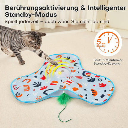 Potaroma Interaktives Katzenspielzeug mit Federautomatik - Wiederaufladbar, berührungsaktiviert mit Mausgeräuschen, ideales Bewegungsspielzeug für aktive Wohnungskatzen Blumenmuster-Abdeckung