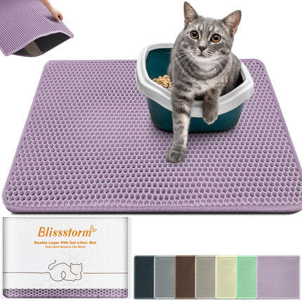 Katzenklo Matte 120X70cm, Doppelschicht EVA Katzenstreumatte wasserundurchlässig mit Anti-Rutsch Bienenwabenmuster Katzenmatte für Alle Katzen,Hellgelb 120X70cm