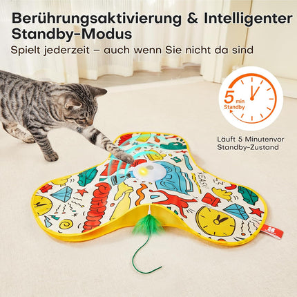 Potaroma Interaktives Katzenspielzeug mit Federautomatik - Wiederaufladbar, berührungsaktiviert mit Mausgeräuschen, ideales Bewegungsspielzeug für aktive Wohnungskatzen Graffiti-Hülle