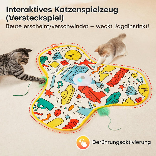 Potaroma Interaktives Katzenspielzeug mit Federautomatik - Wiederaufladbar, berührungsaktiviert mit Mausgeräuschen, ideales Bewegungsspielzeug für aktive Wohnungskatzen Graffiti-Hülle