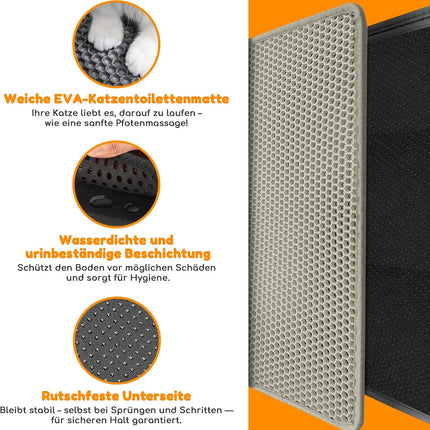 Katzenklo Matte 90X60cm, Doppelschicht EVA Katzenstreumatte wasserundurchlässig mit Anti-Rutsch Bienenwabenmuster Katzenmatte für Alle Katzen,Hellgrau 90X60cm
