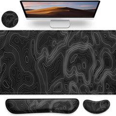 Gimars 4-in-1 XXL Gaming Mouse Mat with Gel Cushion, Ergonomic Wrist Rest Keyboard, 800 x 305 mm Mousepad, Table Mat, Gaming Accessories, Wrist Rest for PC, MacBook, Laptop, Topographic Map