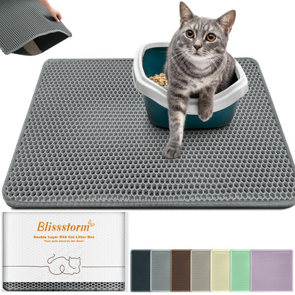 Katzenklo Matte 120X70cm, Doppelschicht EVA Katzenstreumatte wasserundurchlässig mit Anti-Rutsch Bienenwabenmuster Katzenmatte für Alle Katzen,Hellgelb 120X70cm