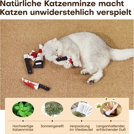 Potaroma Katzenspielzeug Set, 4 Stück Horror Messerförmige Katzenminze Kissen, Knisterspielzeug für Katzenbeschäftigung, Interaktiv für Alle Katzenrassen, 16,5 cm