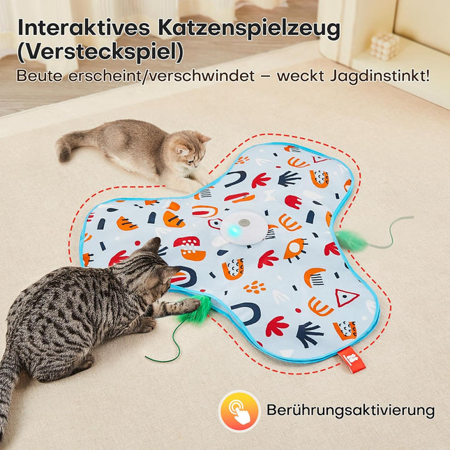 Potaroma Interaktives Katzenspielzeug mit Federautomatik - Wiederaufladbar, berührungsaktiviert mit Mausgeräuschen, ideales Bewegungsspielzeug für aktive Wohnungskatzen Blumenmuster-Abdeckung