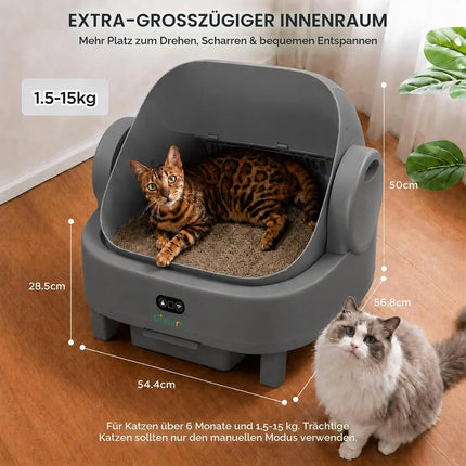 Gimars Self-cleaning cat litter box with open design, automatic cat litter box for multiple cats and seniors, app control with safety sensors, low odour, includes bin bag and litter mat