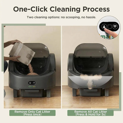 Gimars Self-cleaning cat litter box with open design, automatic cat litter box for multiple cats and seniors, app control with safety sensors, low odour, includes bin bag and litter mat